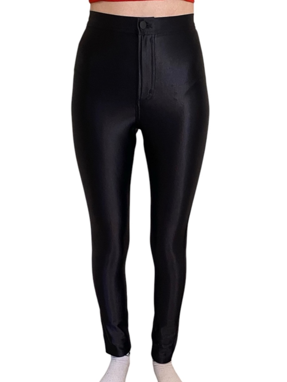 American Apparel disco pant shiny high-waisted Leggings size XS NWOT button zip